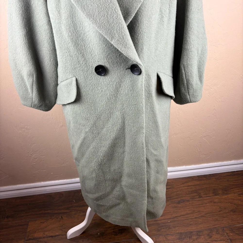 Zara Seafoam Green Wool Alpaca Winter Coat Long Oversized Women’s XS Italian